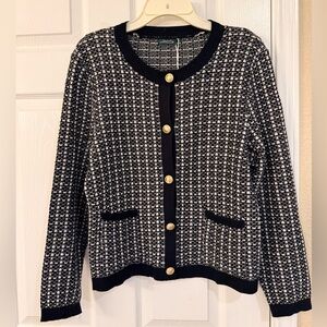 Chic Black and White Women's Cardigan Sweater